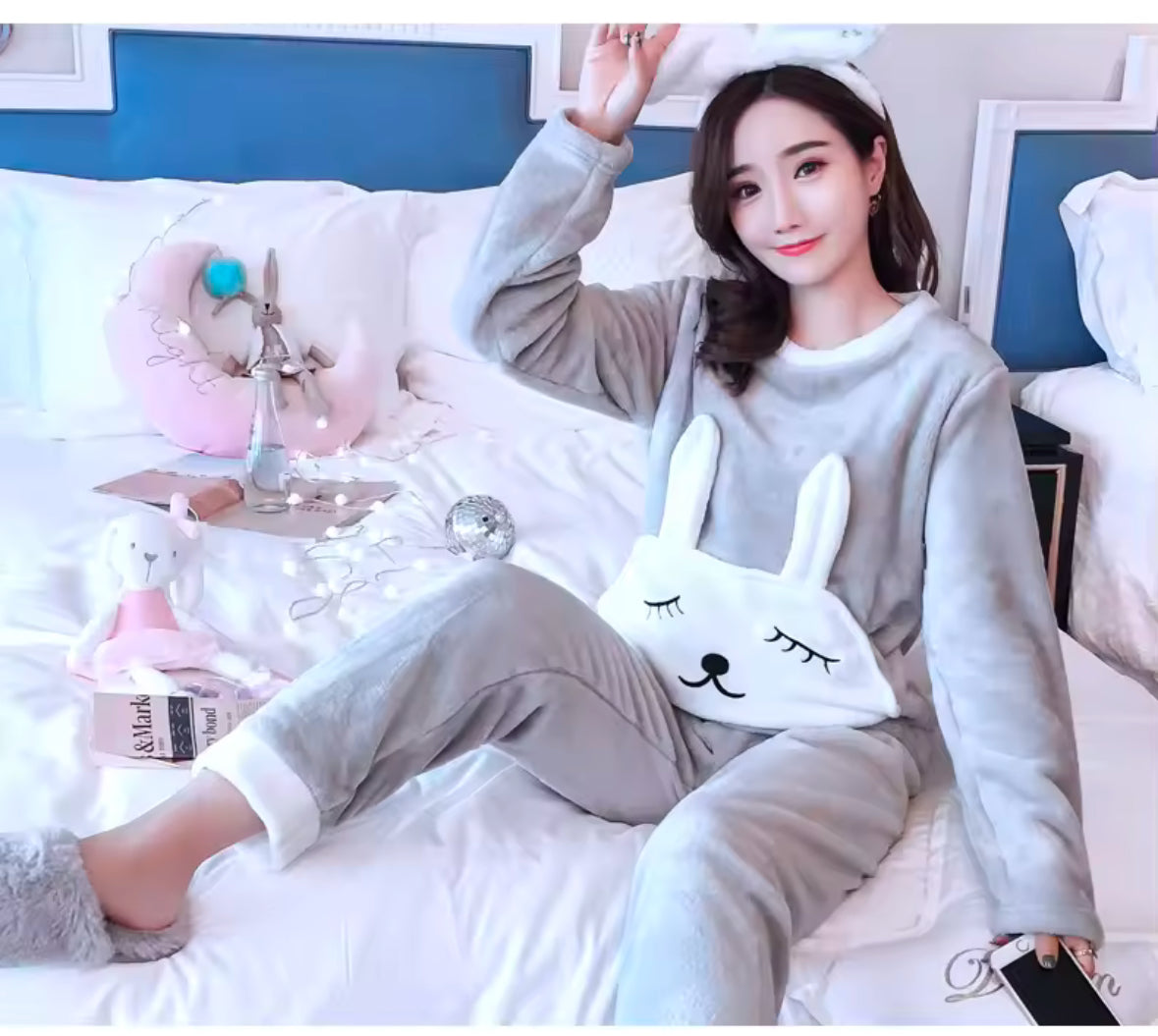 Women’s Fleece Pajama Set – Thick and Warm Winter Sleepwear with Solid Top and Plaid Pants for Ultimate Comfort