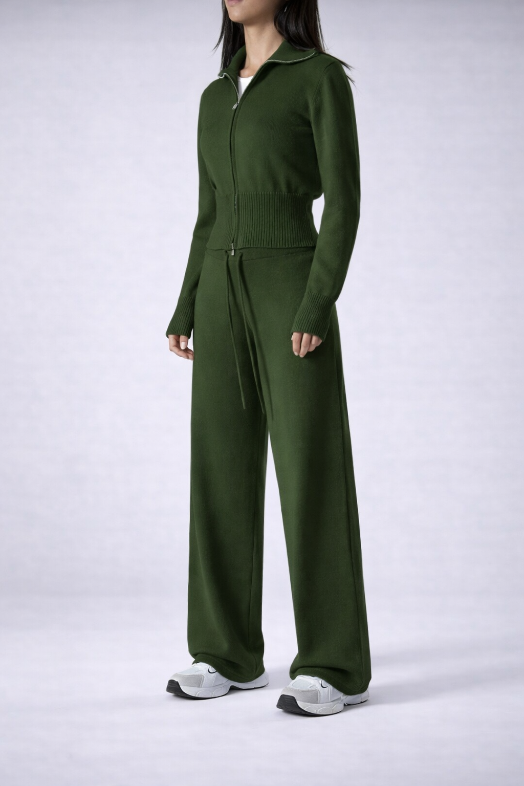 Women’s Zip-Up Knit Lounge Set Cozy Apricot Cardigan And Pants Fall Winter - UltraChic
