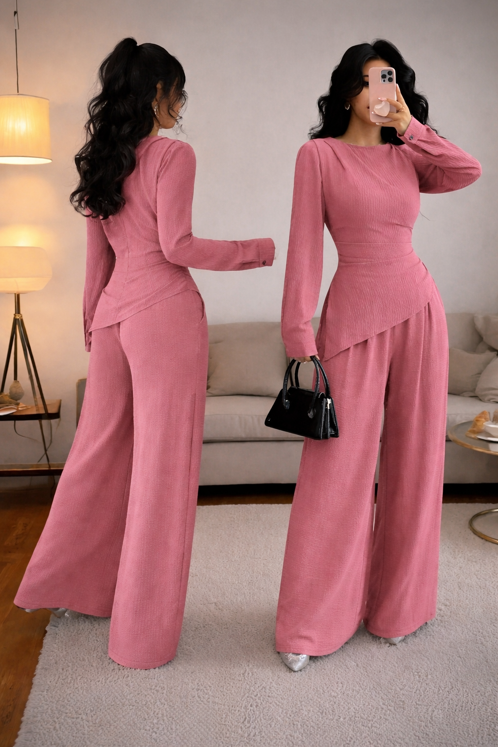 Women’s Pleated Asymmetrical Top Set – Elegant Autumn/Winter Wear - UltraChic