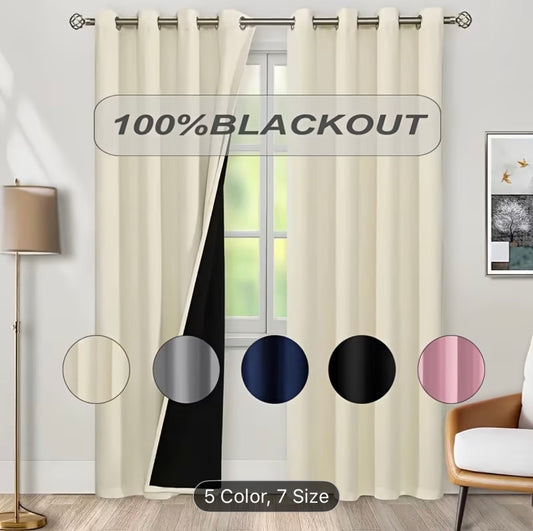 2-Piece 100% Blackout Curtains – Thermal Insulated Noise Reducing Curtains with Grommet Top for Bedroom & Living Room