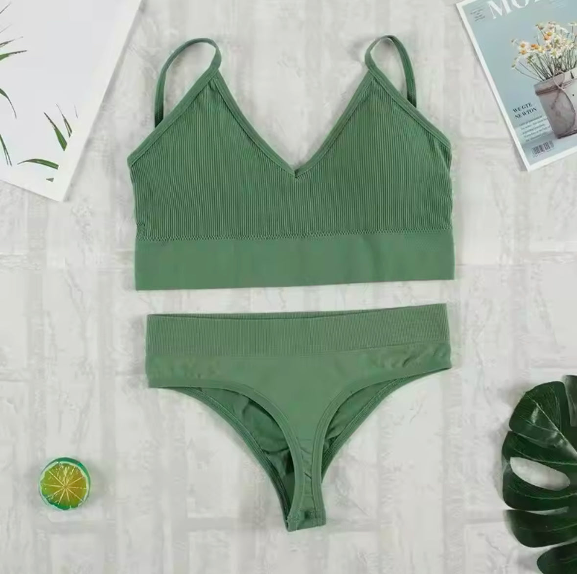 2-Piece Bra and Panty Set for Women – Sexy G-String, Seamless Bralette, Soft Tank Crop Top Lingerie Set