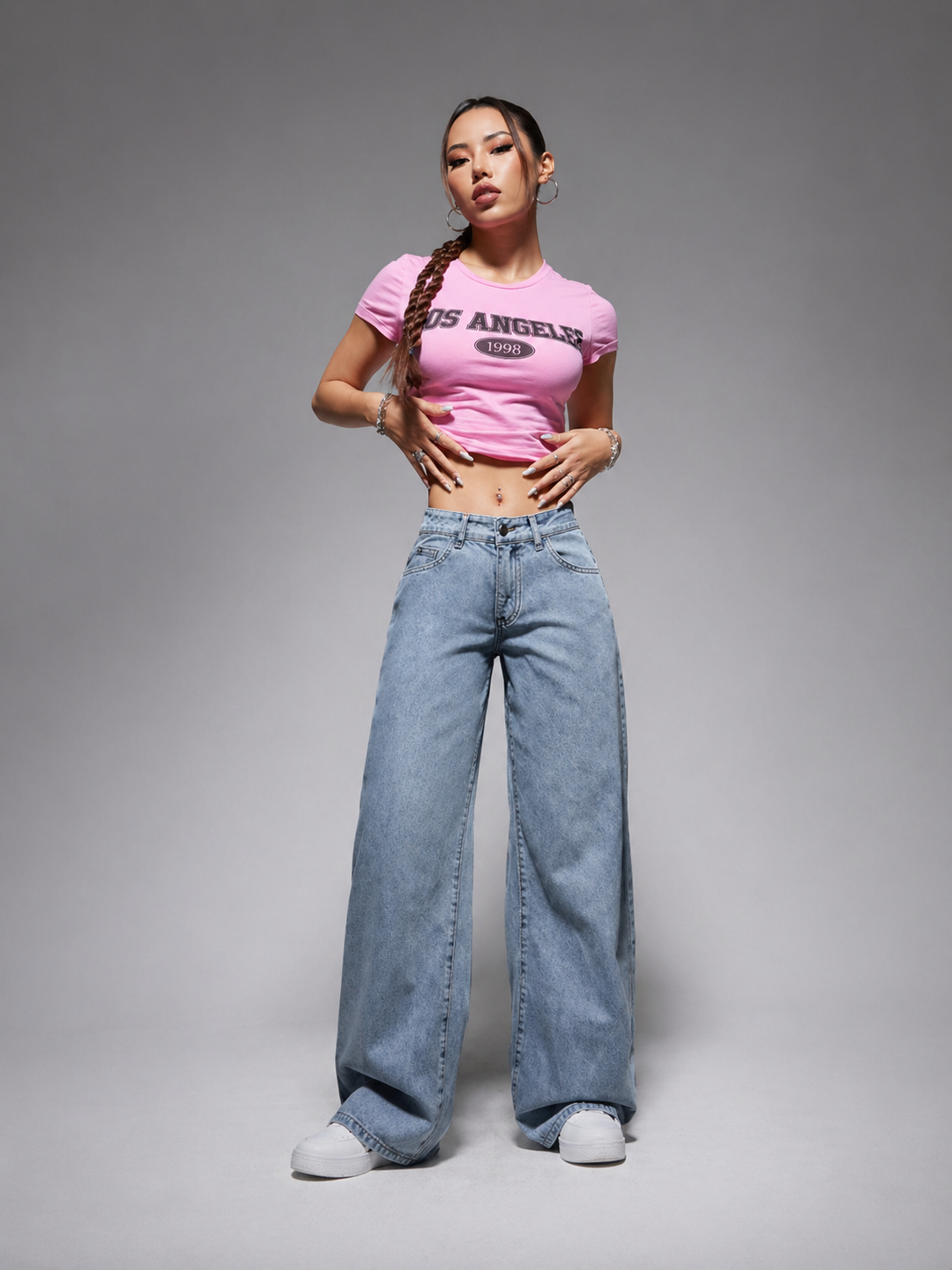 Wide Leg Denim Jeans High Waist Fit Flattering Silhouette Casual All Season Women