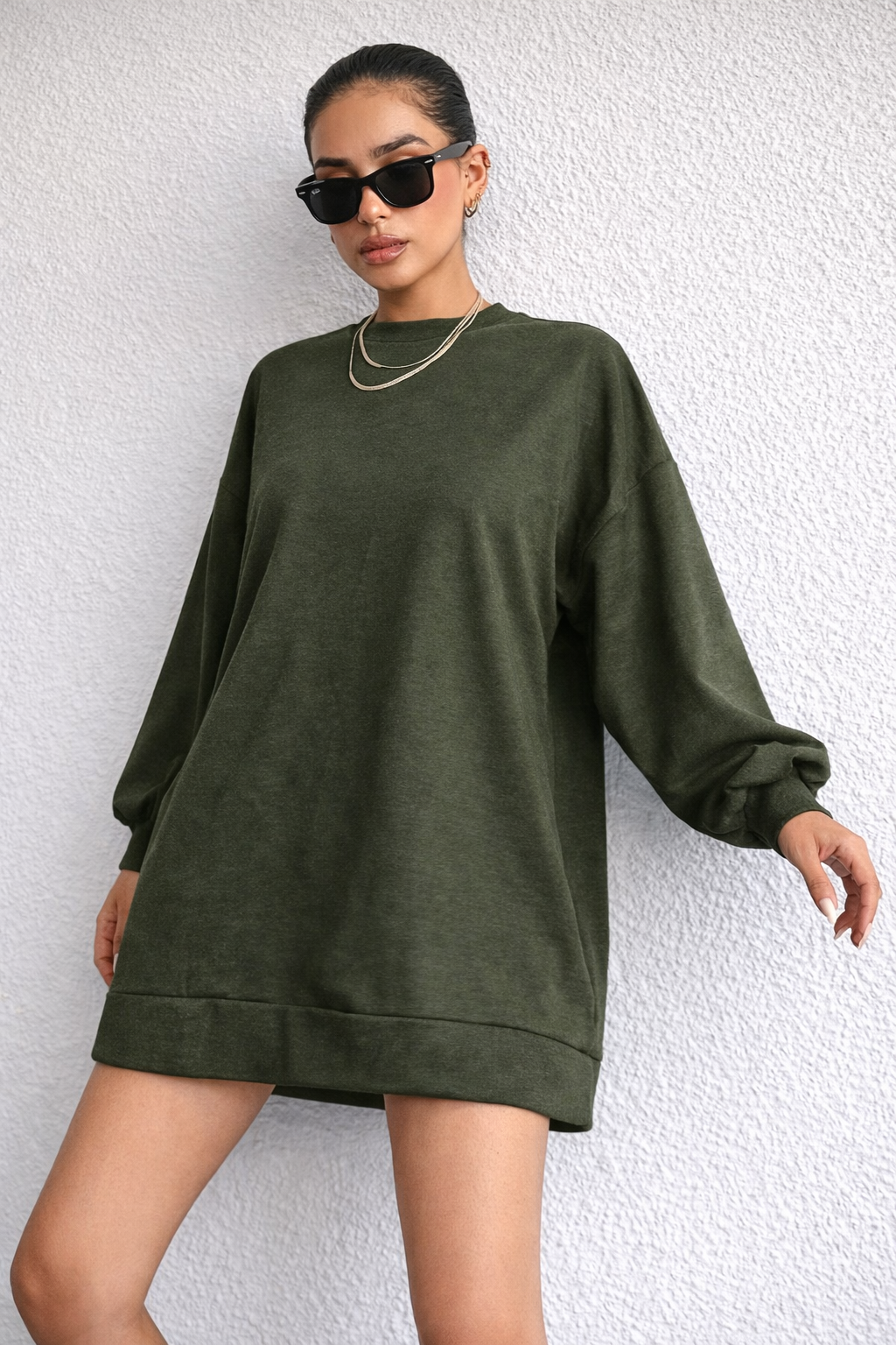 Women’s Cotton Sweatshirt Dress – Drop Shoulder Fall Casual Essential
