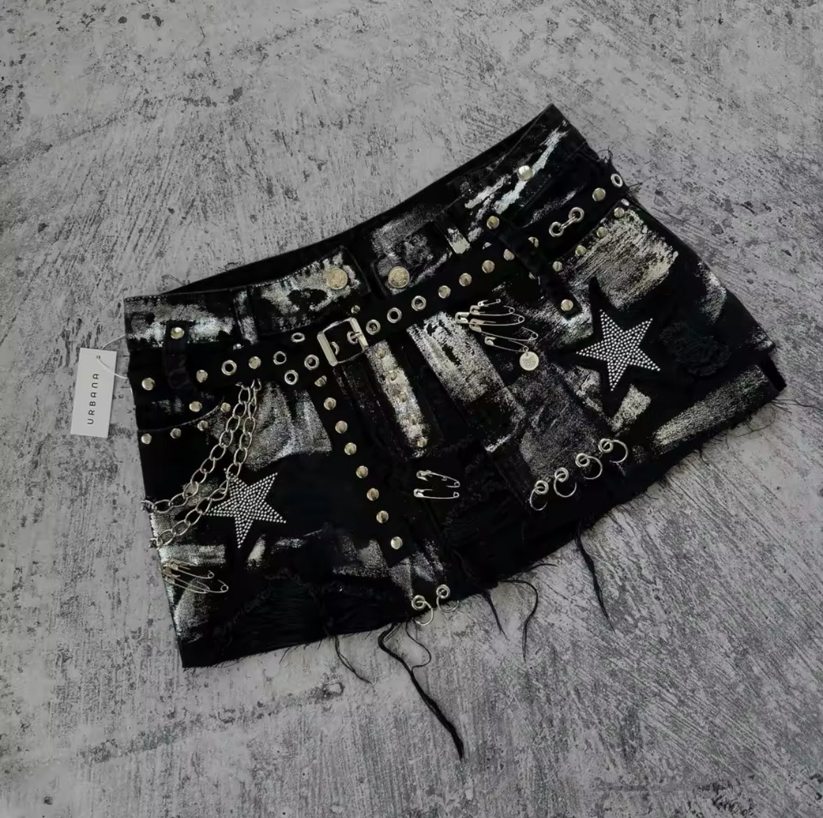 Shorts Women Y2K Skirt Harajuku Gothic Hip Hop Retro Washed Rhinestone Sequin Baggy Denim Short High Waist Slim Mini Short Skirt