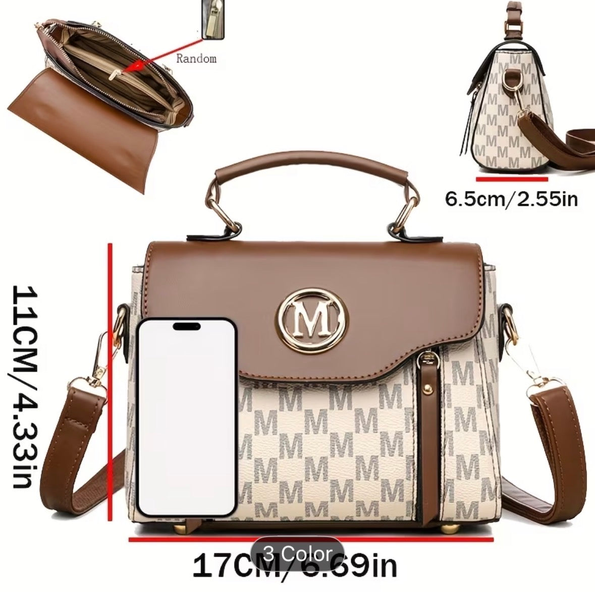 Elegant Small Ladies’ Handbag with “M” Logo – Zipper Closure, Removable Adjustable Shoulder Strap, Daily & Gift Bag - UltraChic