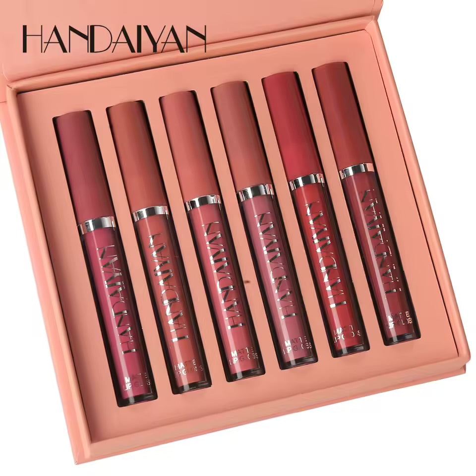 HANDAIYAN 6-Piece Matte Liquid Lipstick Set – Long-Lasting, Non-Stick Cup Lip Gloss Gift Box – Waterproof & Fade-Resistant Colors