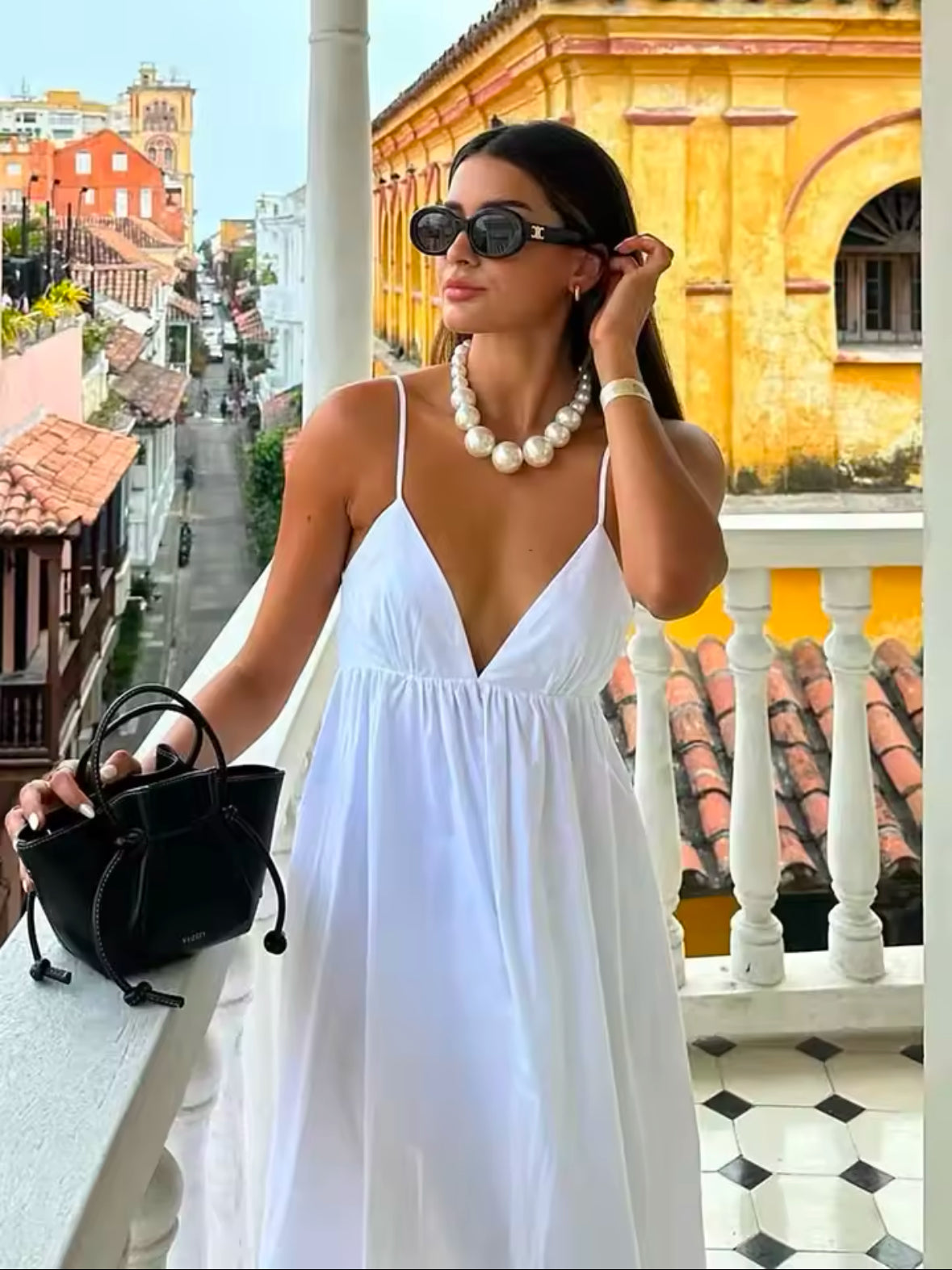 ZBZA Women’s Backless Midi Dress – V Neck, High Waisted, Loose Fitting A-Line Skirt – Chic Pullover Solid Color Camisole for Stylish Summer Look