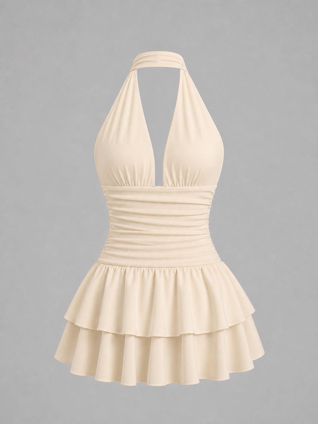 Halter Neck Mini Dress Ruched Waist Slim Fit Effortless Elegant Look Summer Collection Women - UltraChic