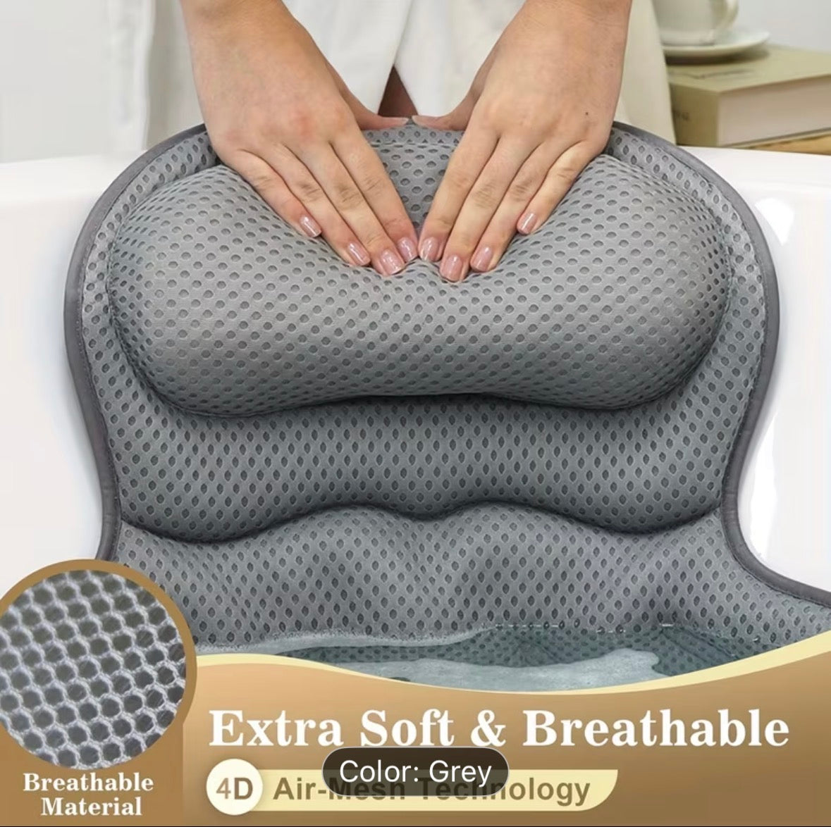 Bathtub Pillow – Luxurious Neck & Back Support with 4D Mesh & Non-Slip Suction Cups
