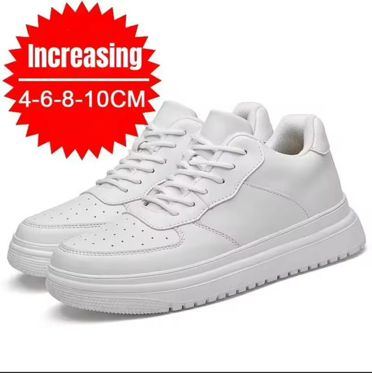 Boost Your Confidence with PDEP Height Increasing Shoes for Men – 10cm Invisible Elevator Sneakers, Stylish White Leather Sport Shoes in Big Size 46