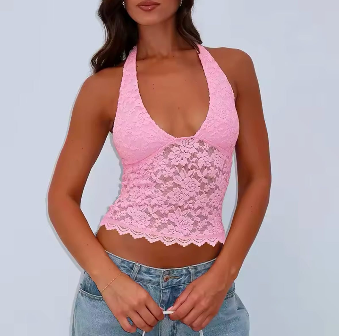 Jouncy Women’s Sheer Lace Blouse – Elegant Solid Color Top for a Chic Everyday Look