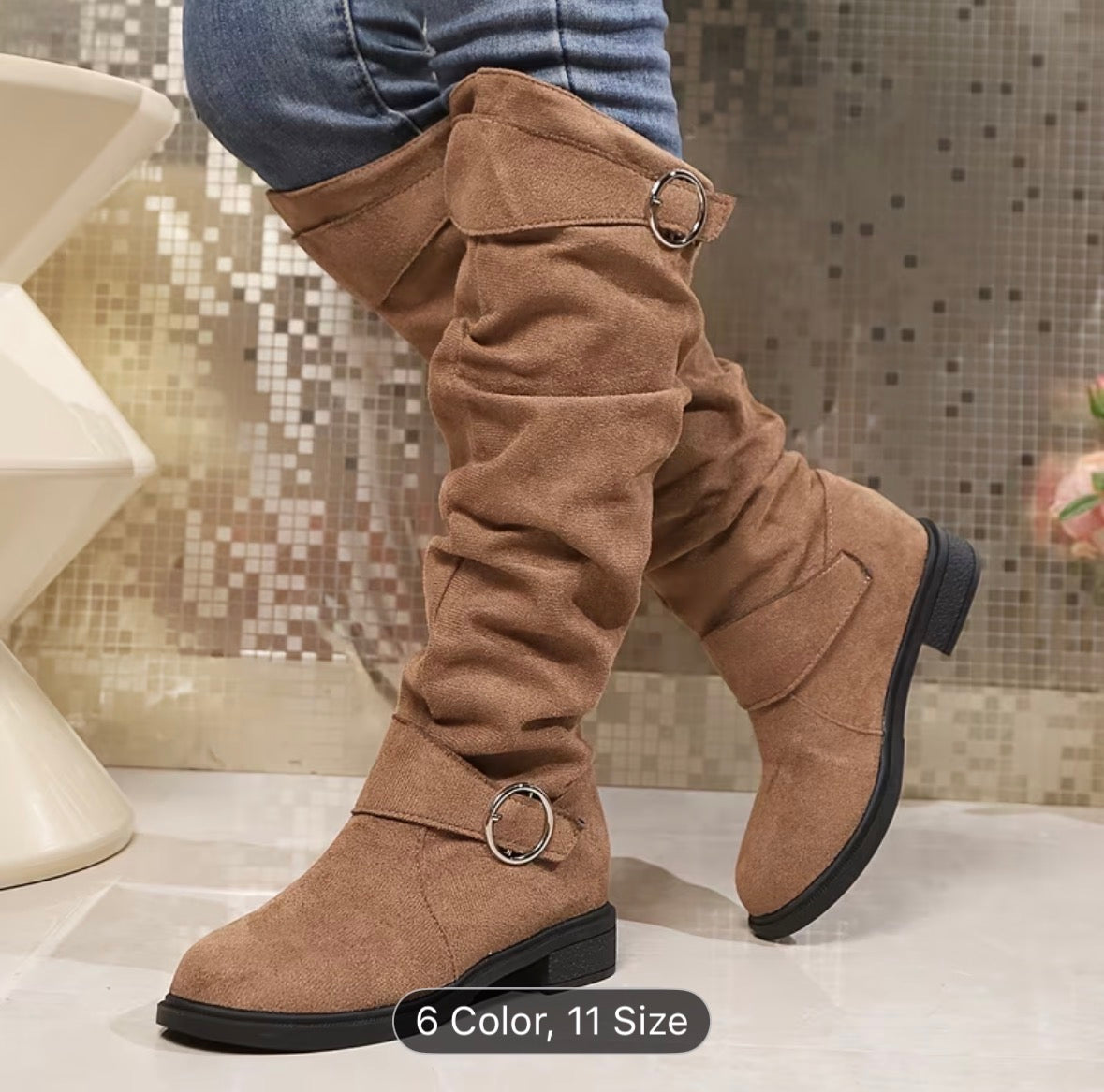 Women’s Slip-On Knee-High Boots – Cushioned Insole, Non-Slip Sole, Mid-Heel Platform All-Season Boots - UltraChic