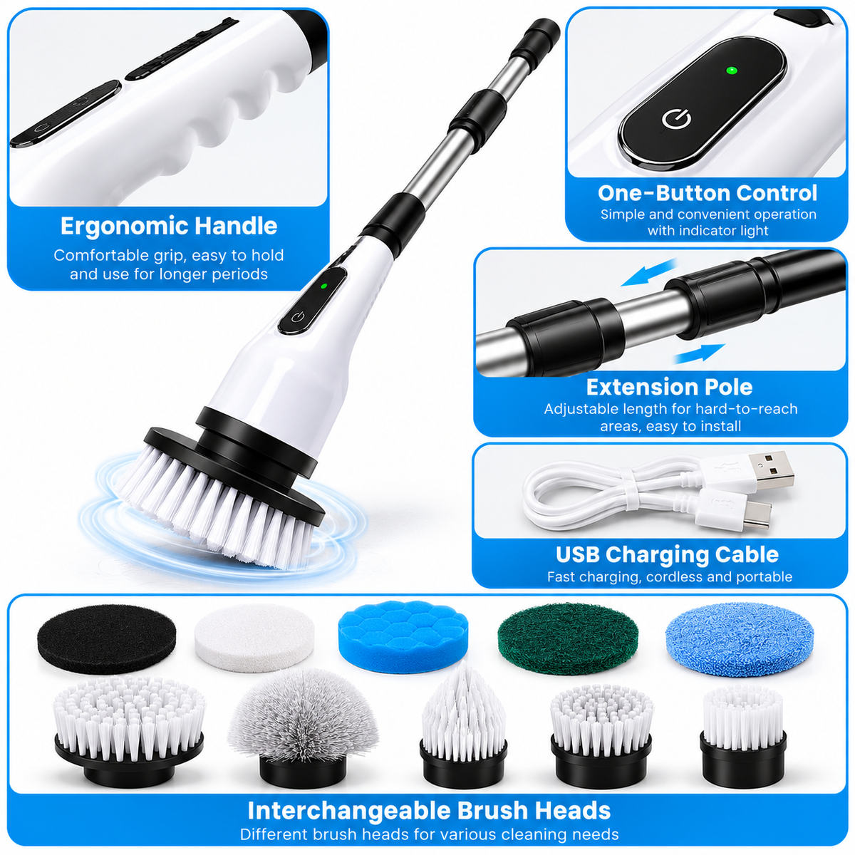 7-in-1 Electric Spin Scrubber – Cordless Cleaning Brush