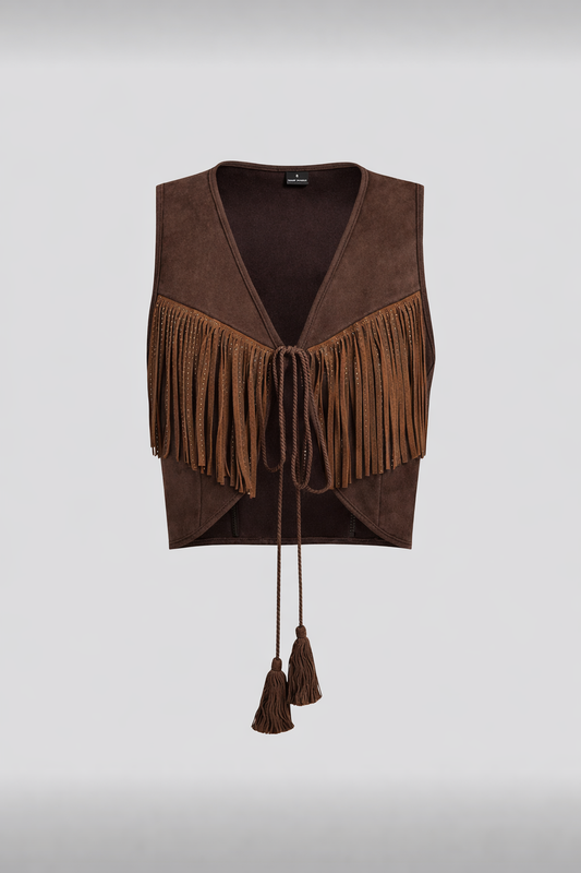 Women’s Bohemian Fringe Sleeveless Jacket | 70s Western Cowboy Fall Outerwear