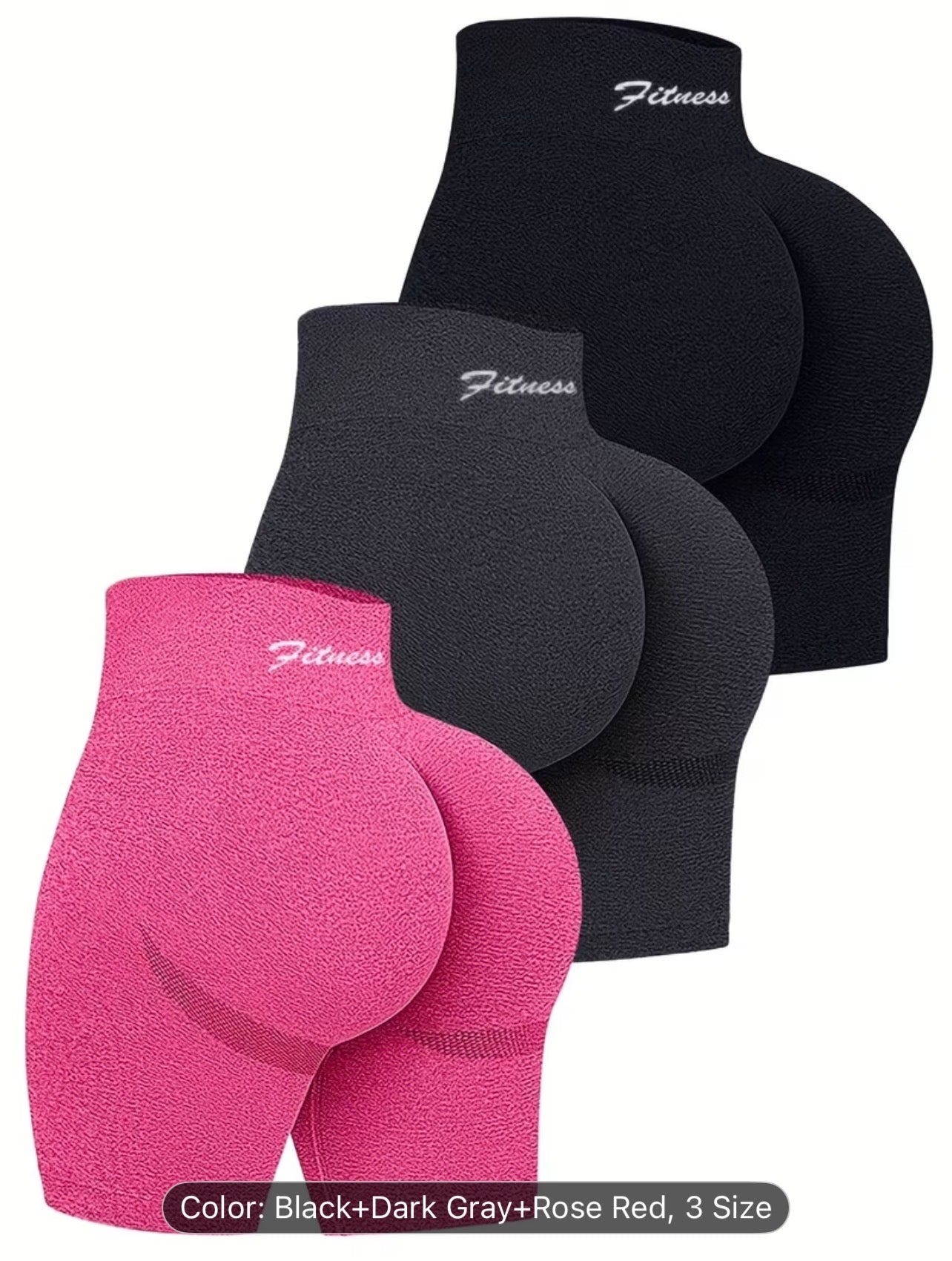 3PCS Letter Print Fitness Shorts Set – Stretchy Breathable Tummy Control Activewear for Women