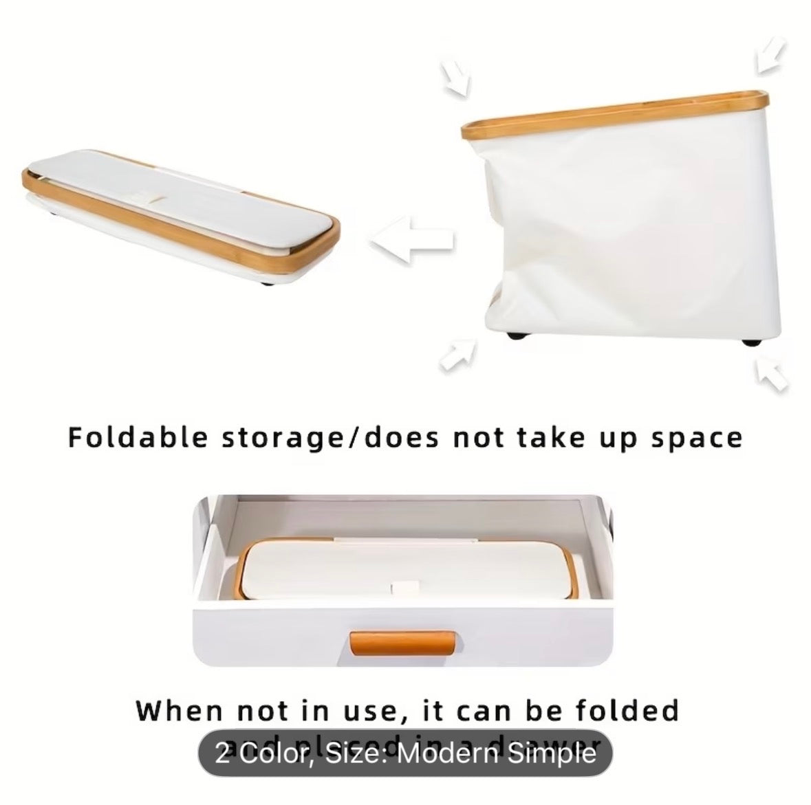 Large Capacity Toilet Paper Holder with Lid – Foldable Space-Saving Wood Frame with Gray Fabric, Modern Bathroom Storage Container, No Installation Needed