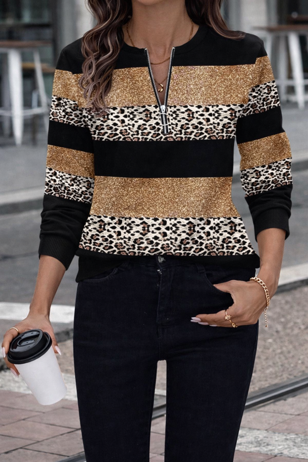 Women’s Textured Zip Sweatshirt – Cozy Fall Casual Top - UltraChic