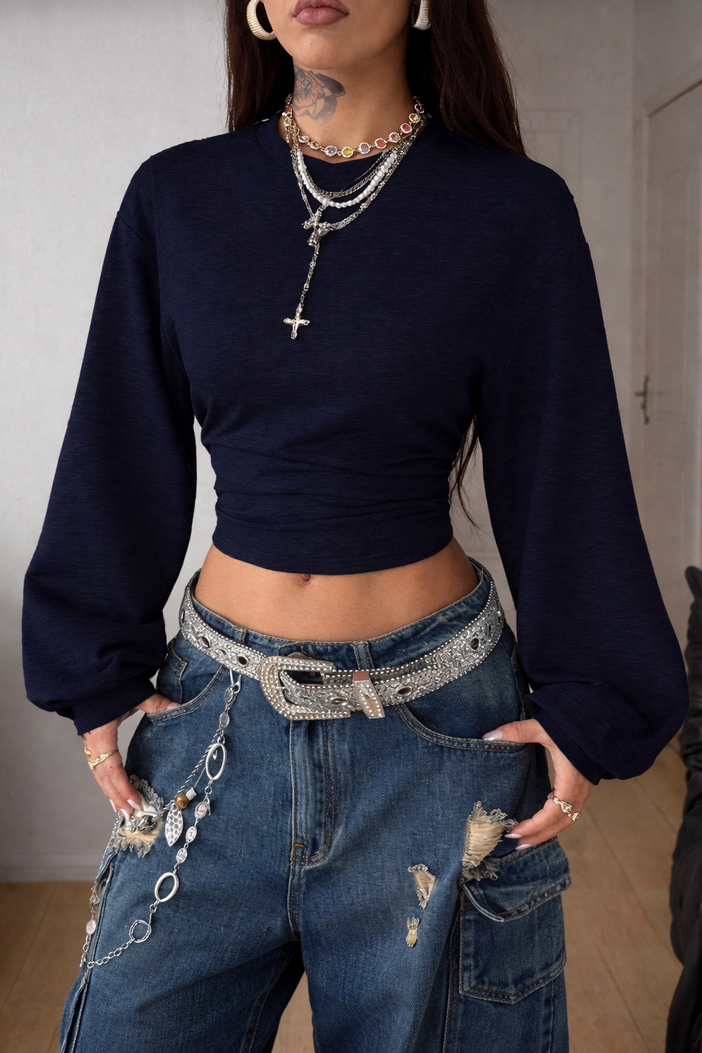 Women’s Asymmetrical Neck Pleated Sweatshirt – Cozy Fall Winter Casual Top