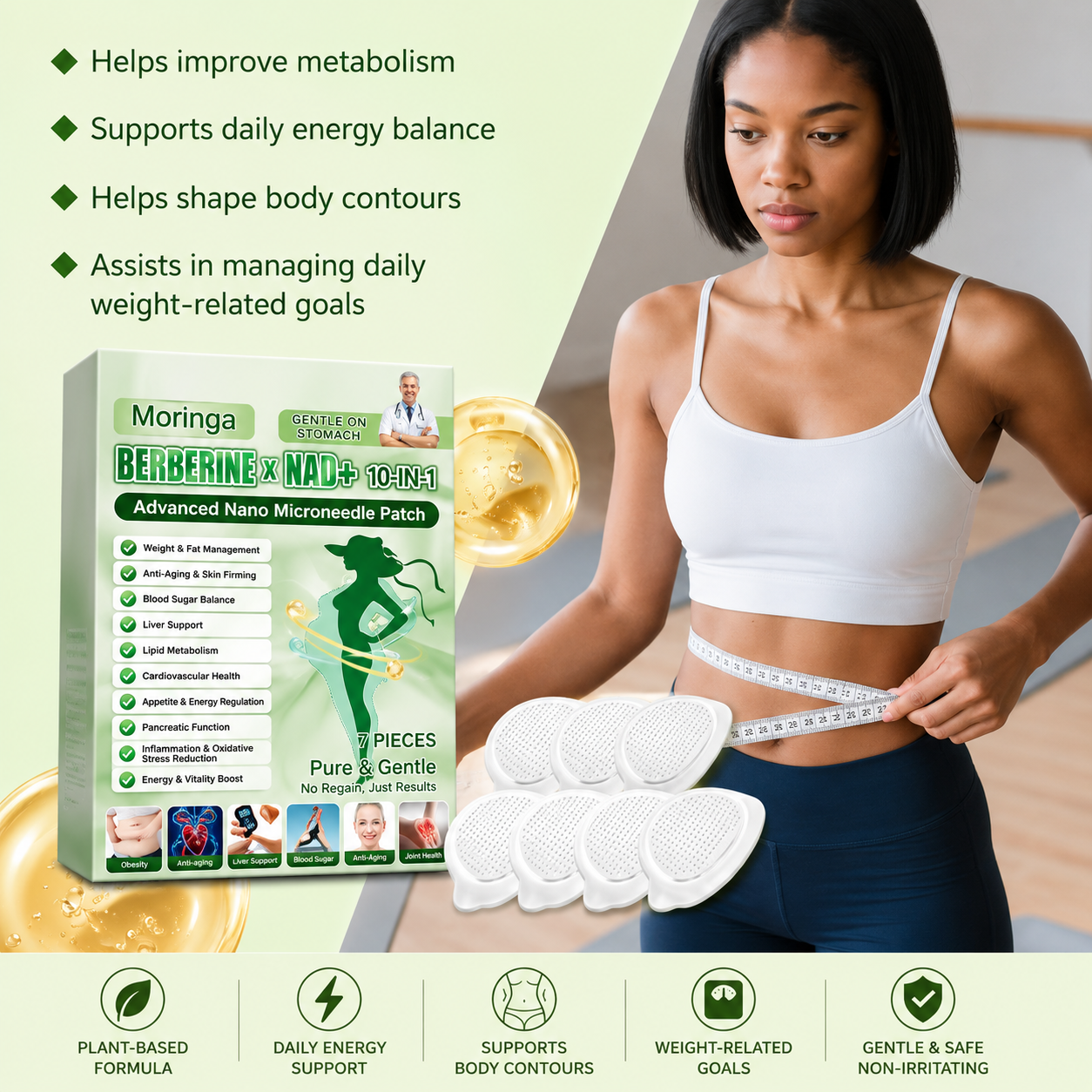 Moringa Berberine x NAD+ 10-in-1 Advanced Nano Microneedle Patch – Natural Weight Management & Metabolism Support