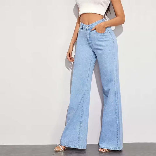 SHEIN Essence Women’s Casual Wide-Leg Jeans – Elastic Waist, Lightweight & Relaxed Fit, Perfect for Everyday Style