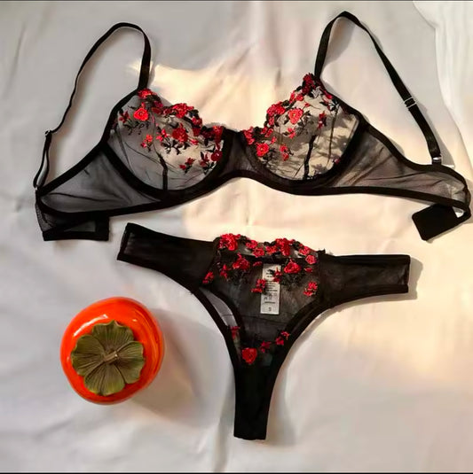 Sexy Lace Lingerie Set for Women – Elegant Embroidered Transparent Bra & Panty Set for Ultimate Comfort and Seduction