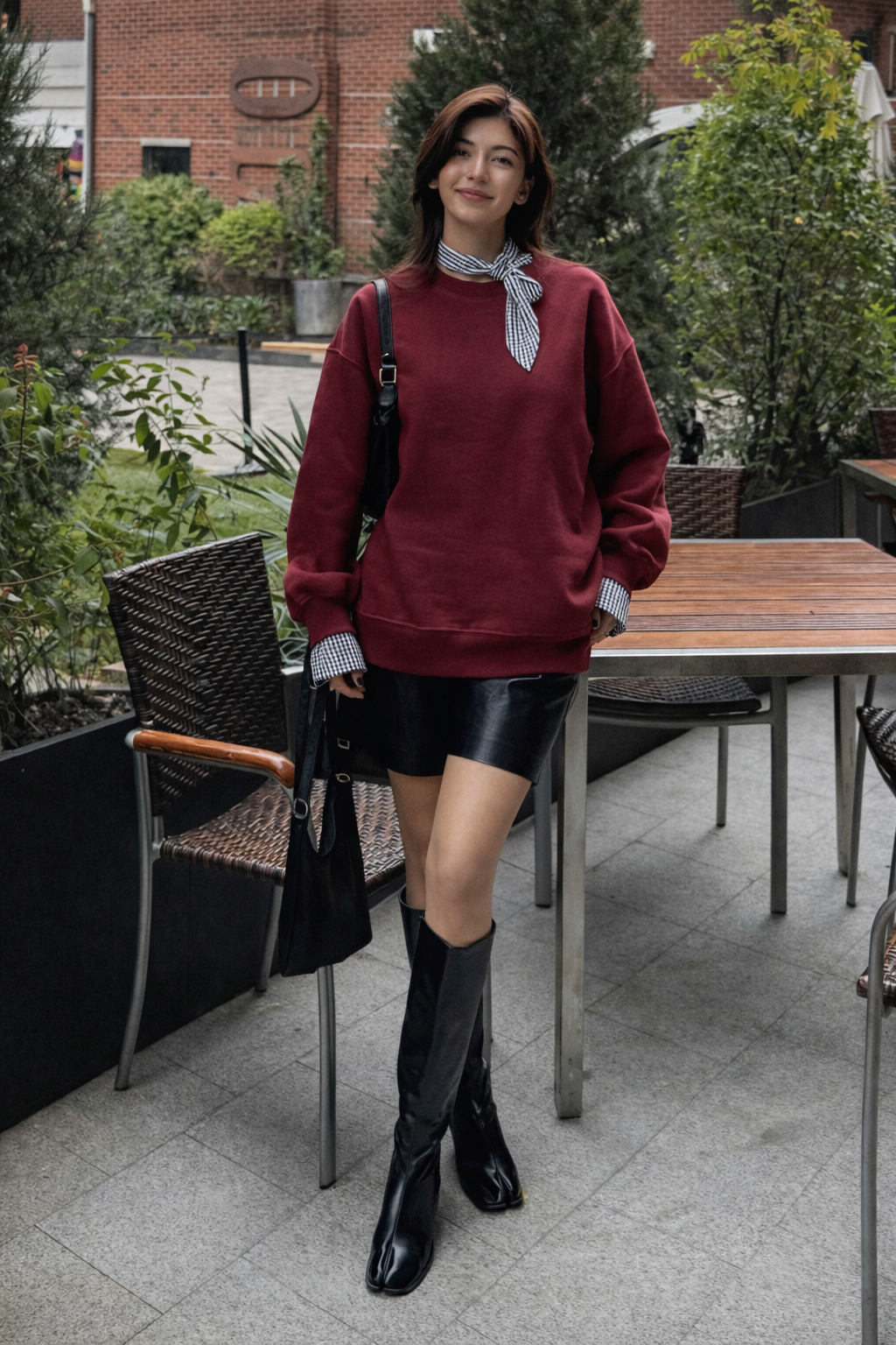 Women’s Plaid Bow Collar Thermal Sweatshirt – Cozy Fall Casual Top