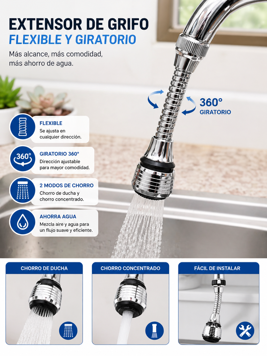 Kitchen Faucet Sprayer 360° Rotating Water Saver Splash-Free Easy Cleaning Home Essential - UltraChic