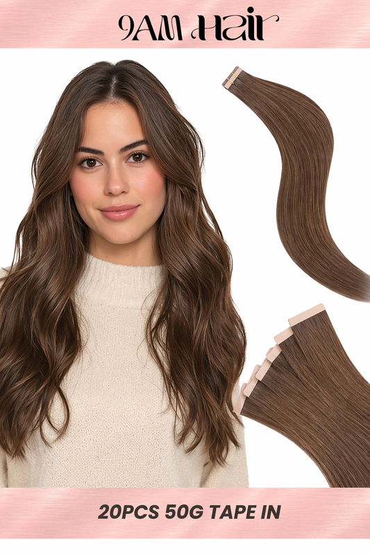 Tape In Human Hair Extensions Remy Straight – Invisible Seamless PU Tape Hair Extensions for Women Salon Quality