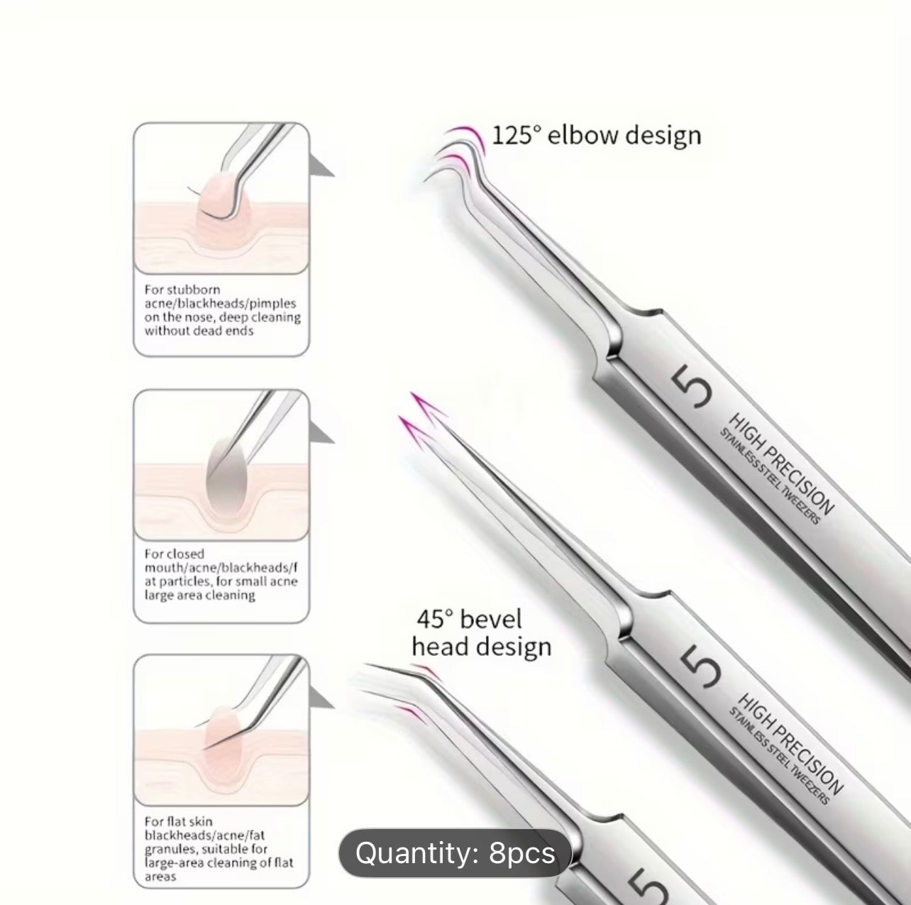 Professional Blackhead Remover Tool Kit 8 Pieces Stainless Steel Acne Extractor Set Deep Pore Cleaning Skincare for Men and Women 💖 - UltraChic