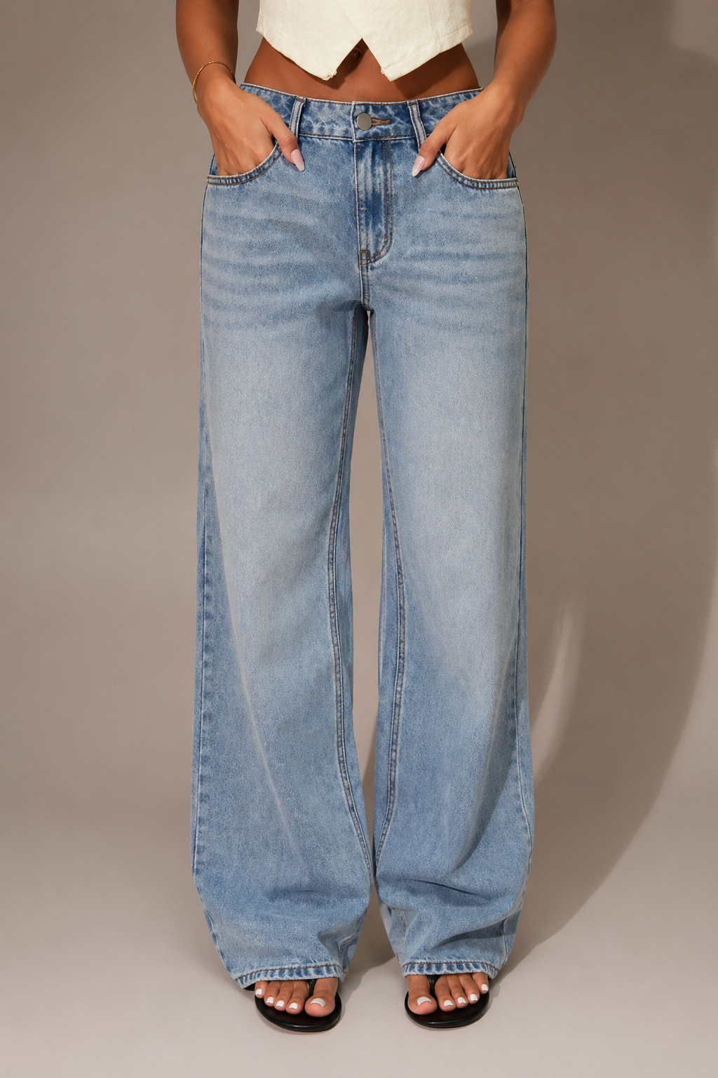 Low Rise Baggy Wide Leg Jeans Relaxed Fit Streetwear Look Fall Winter Women