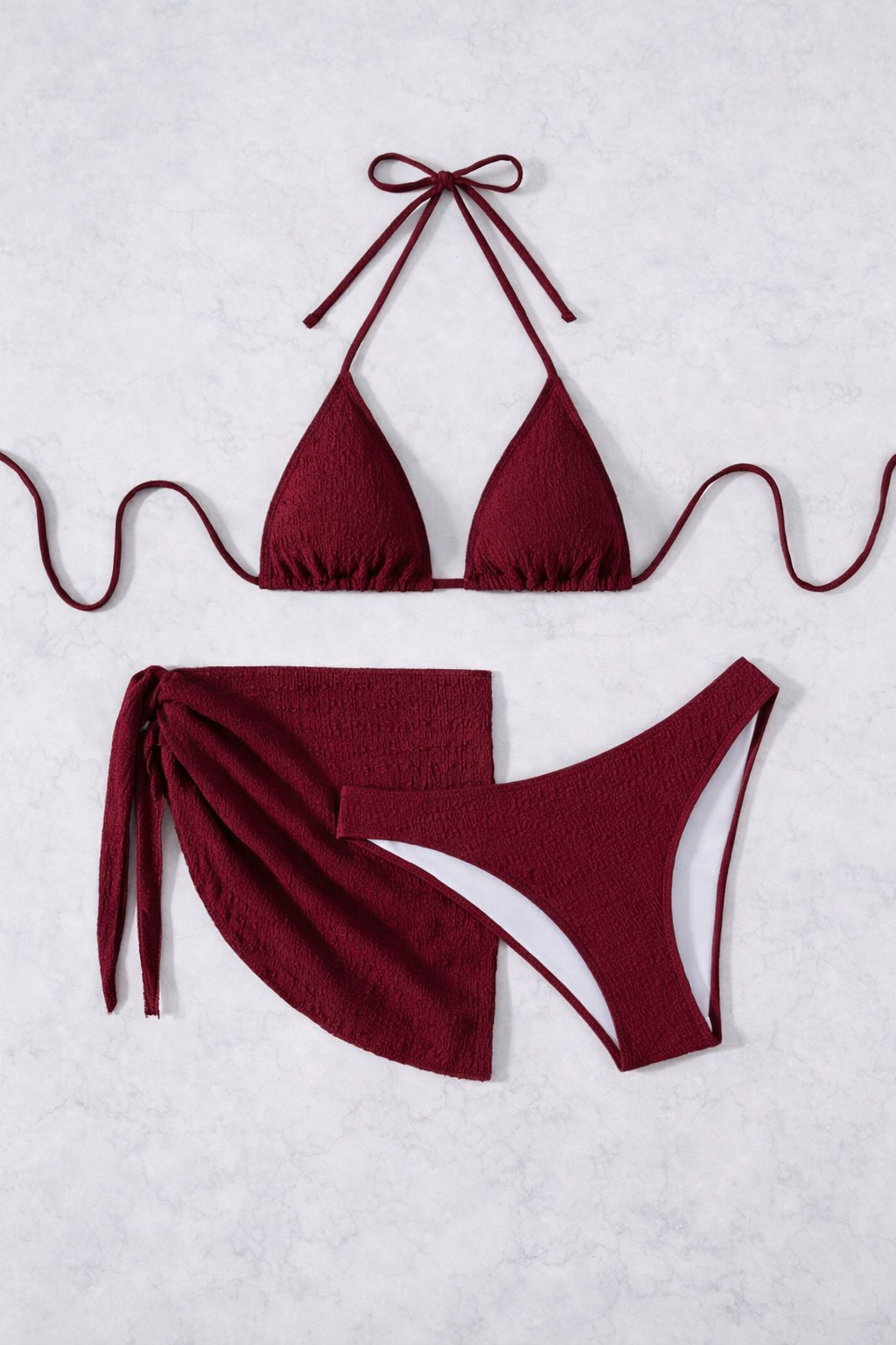 JUST DROPPED Solid Halter Bikini 3PCS Set – Tie Bikini + Mini Skirt Summer Beachwear for Women - UltraChic