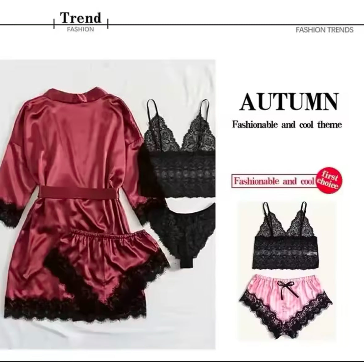Women’s Satin Pajama Set with Sexy Lace Trim – Skin-Friendly Comfort & Elegant Printed Loungewear for Relaxation & Sleep
