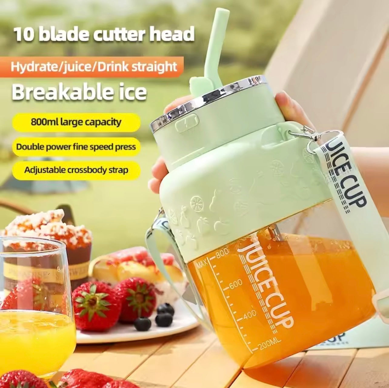 Wireless Portable Blender 800ml High Power 10-Blade USB Juicer Summer Fitness Smoothie Bottle - UltraChic
