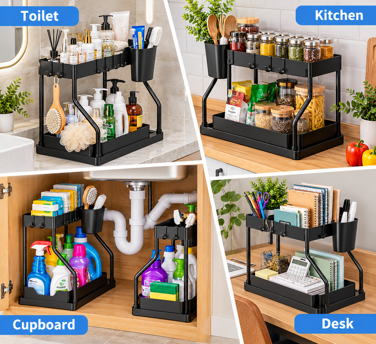 Under Sink Organizer – 2-Tier Pull-Out Storage Rack