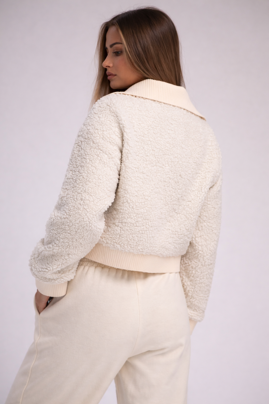 Women’s Borg Oversized Collar Sweatshirt – Cozy Winter Casual Essential