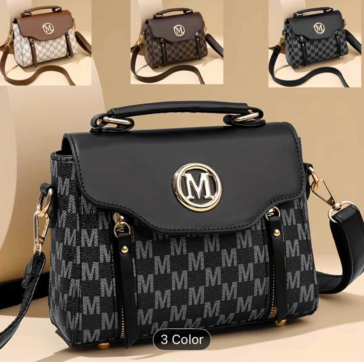 Elegant Small Ladies’ Handbag with “M” Logo – Zipper Closure, Removable Adjustable Shoulder Strap, Daily & Gift Bag - UltraChic