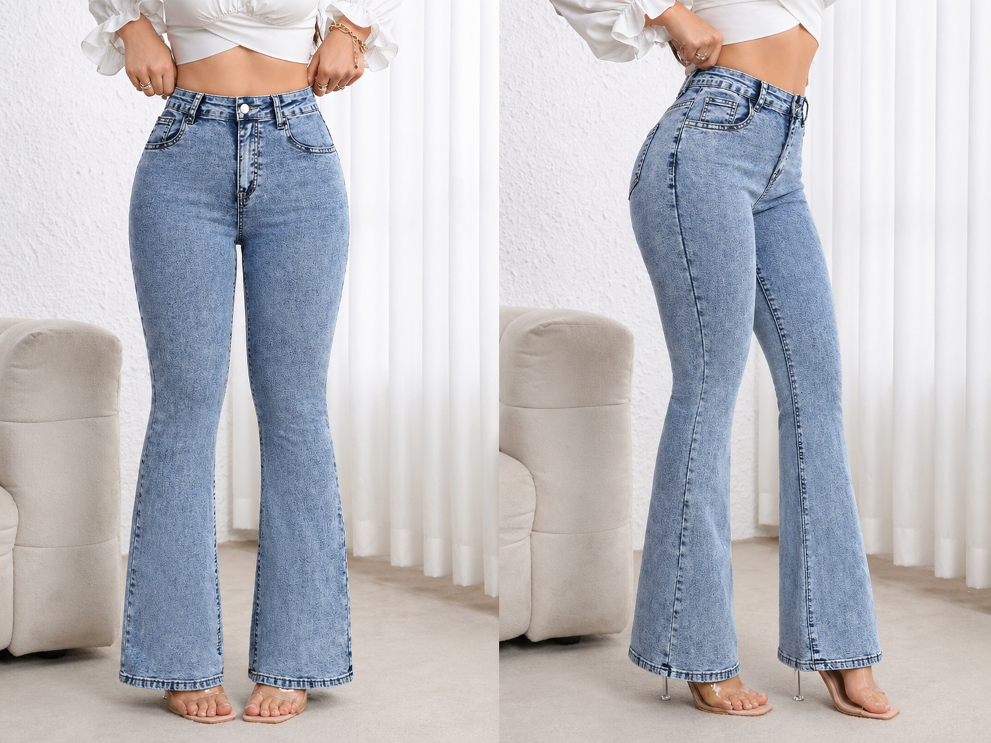 Flare Denim Jeans High Waist Curve Enhancing Slim Fit Legs Elongating Elegant Look All Season Women