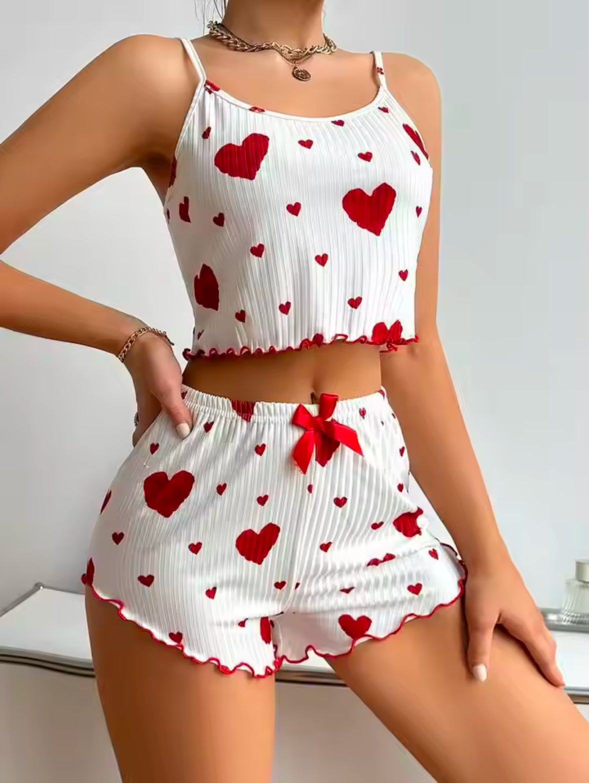 Women’s 2-Piece Pajama Set – Soft & Comfortable Tank Top and Shorts with Love Print – Casual Sleepwear for Relaxation | S, M, L