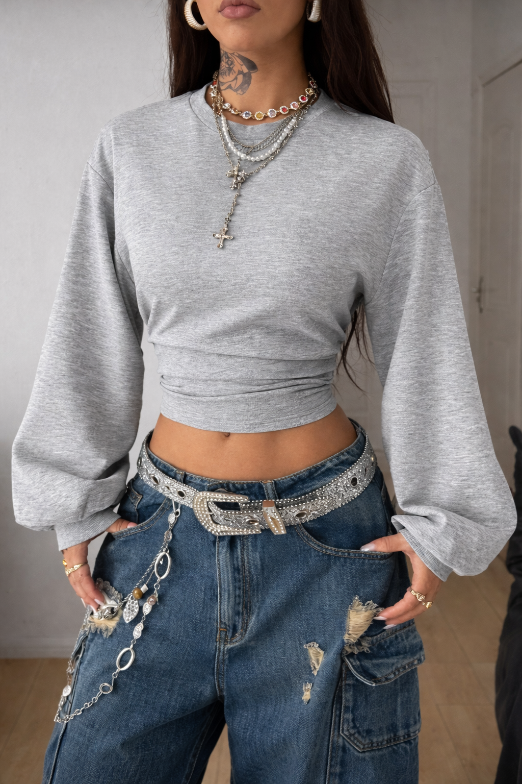 Women’s Asymmetrical Neck Pleated Sweatshirt – Cozy Fall Winter Casual Top