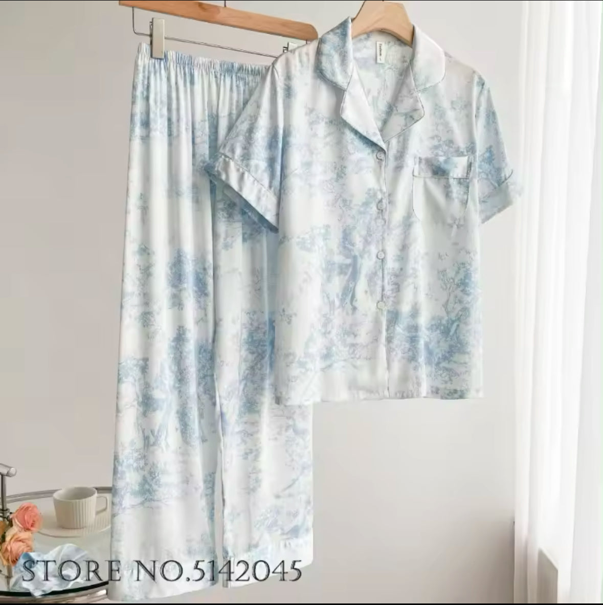 Fashionable Floral Print 2PCS Pajama Set for Women – Comfortable Satin Sleepwear, Spring & Summer Lounge Wear, Loose Fit Trouser Suit for Relaxing at Home
