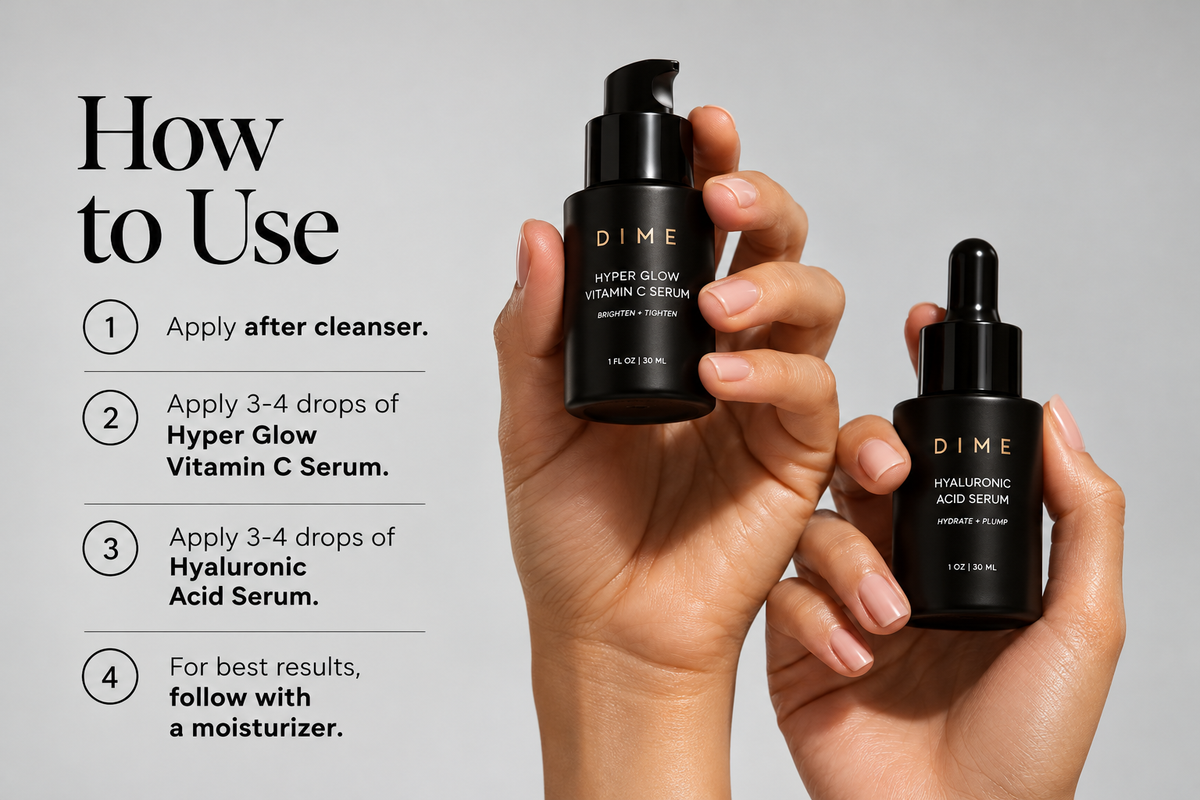 DIME Beauty Serum Set – Vitamin C & Hyaluronic Acid Face Serums, 2 x 30ml