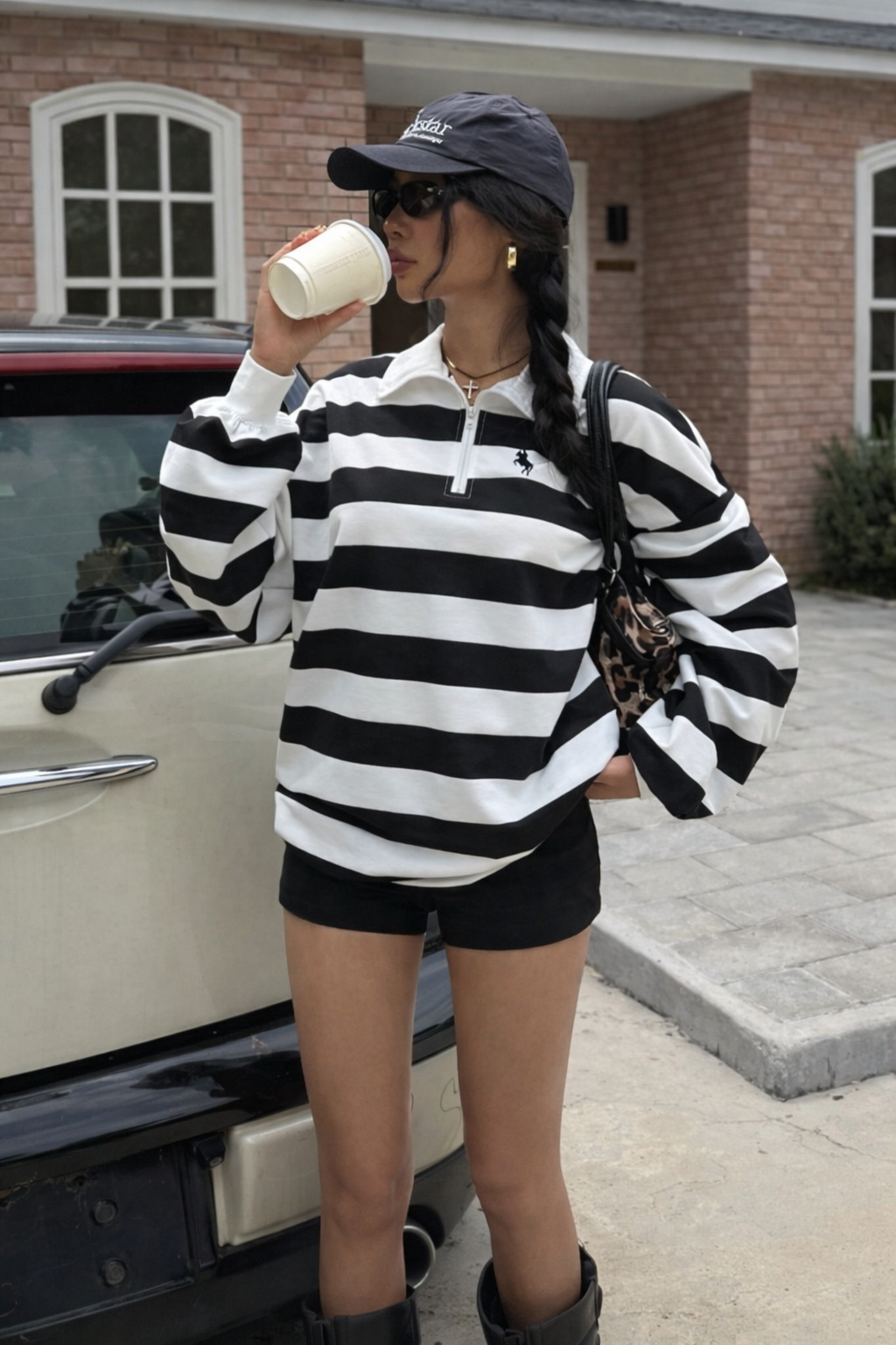 Women’s Half-Zip Polka Dot Sweatshirt – Festive Autumn Winter Casual Top