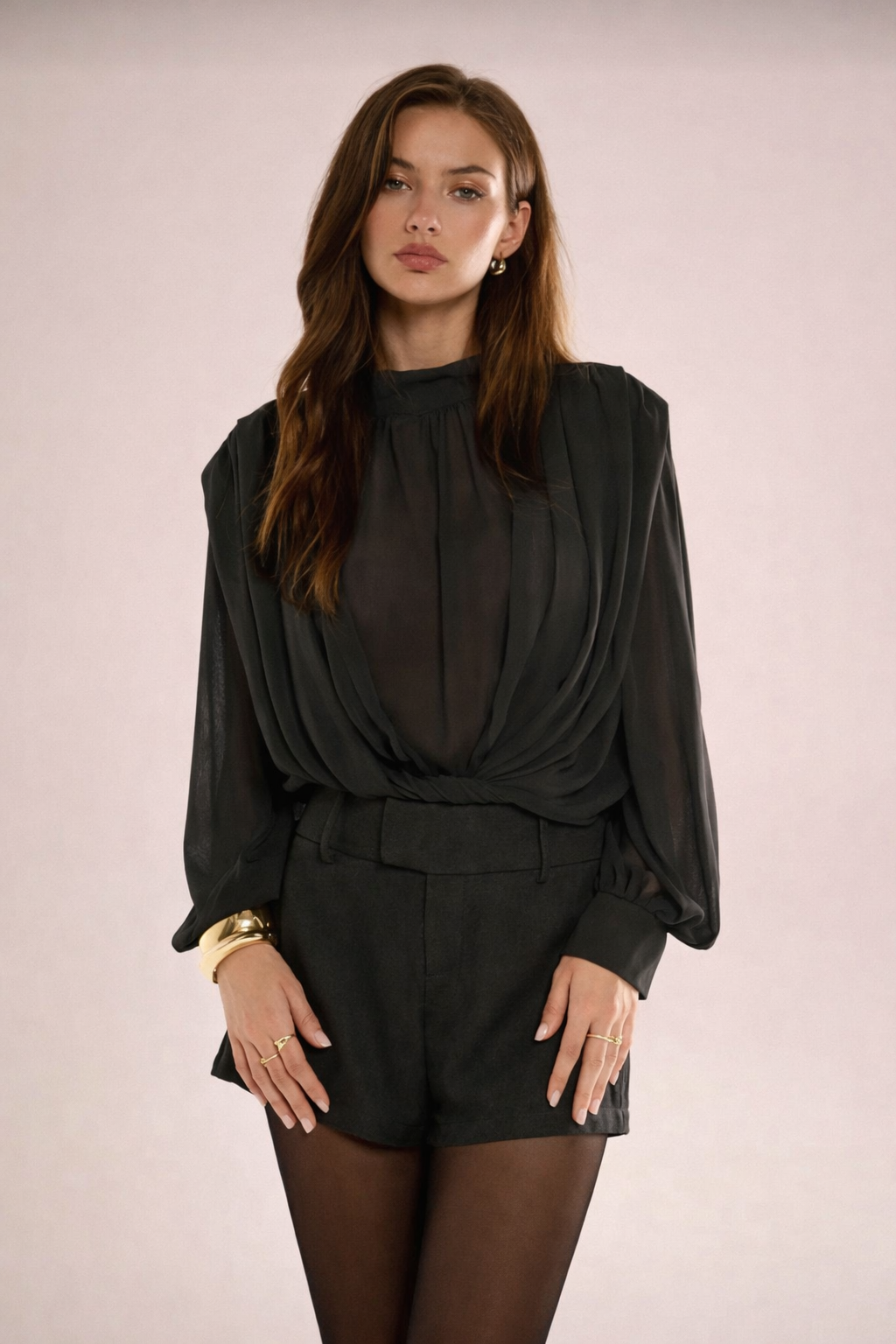 Women’s Chiffon Twist Knot Blouse – Pleated Swing Collar Elegant Spring Summer Top - UltraChic
