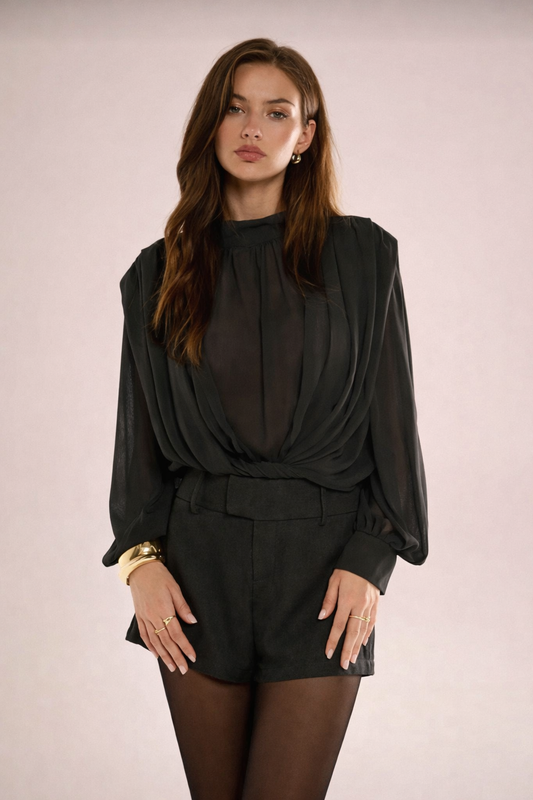 Women’s Chiffon Twist Knot Blouse – Pleated Swing Collar Elegant Spring Summer Top - UltraChic