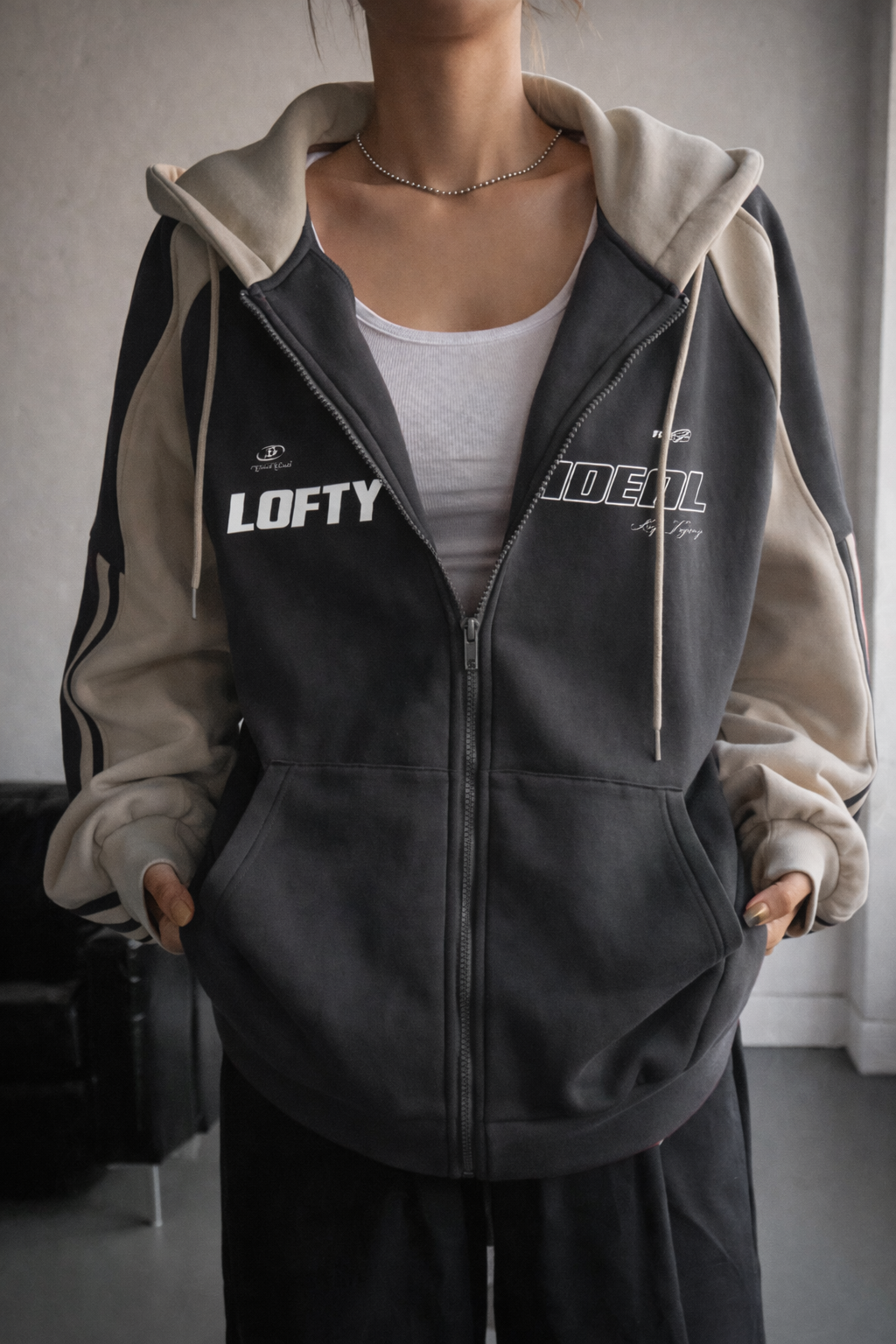 Women’s Color-Block Zip-Up Hoodie – Casual Fall Streetwear Jacket