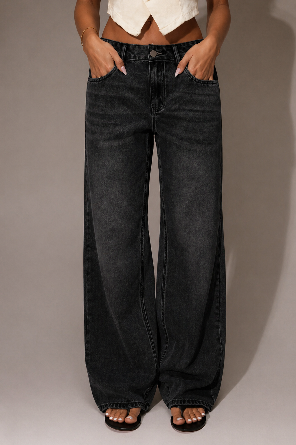 Low Rise Baggy Wide Leg Jeans Relaxed Fit Streetwear Look Fall Winter Women
