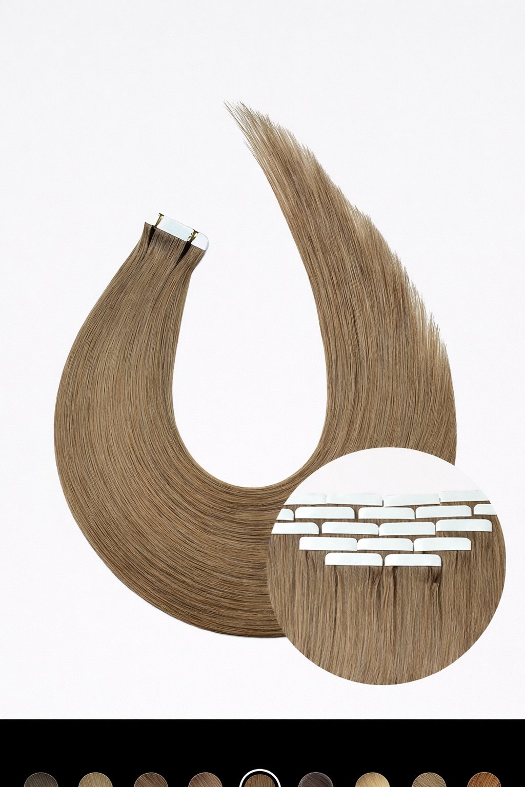 Tape In Human Hair Extensions Remy – Medium Ash Brown Seamless Straight Tape Hair Extensions for Women