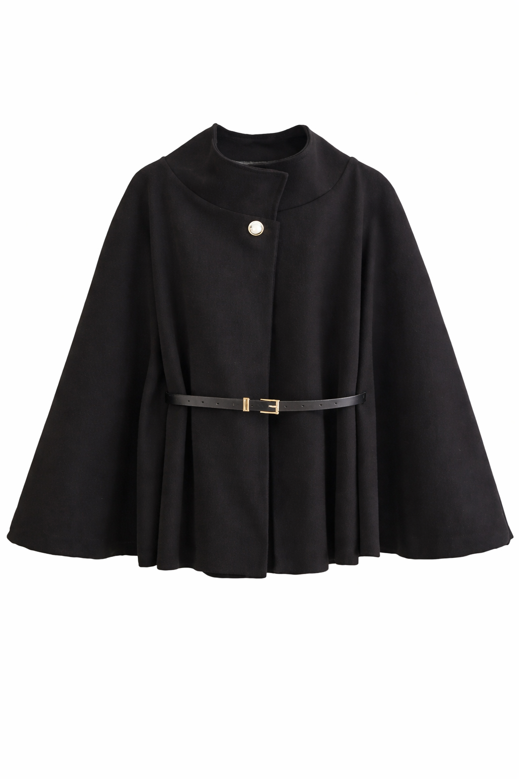 Women’s Elegant Stand Collar Poncho Coat with Belt – Winter Loose Fit Cape Jacket - UltraChic