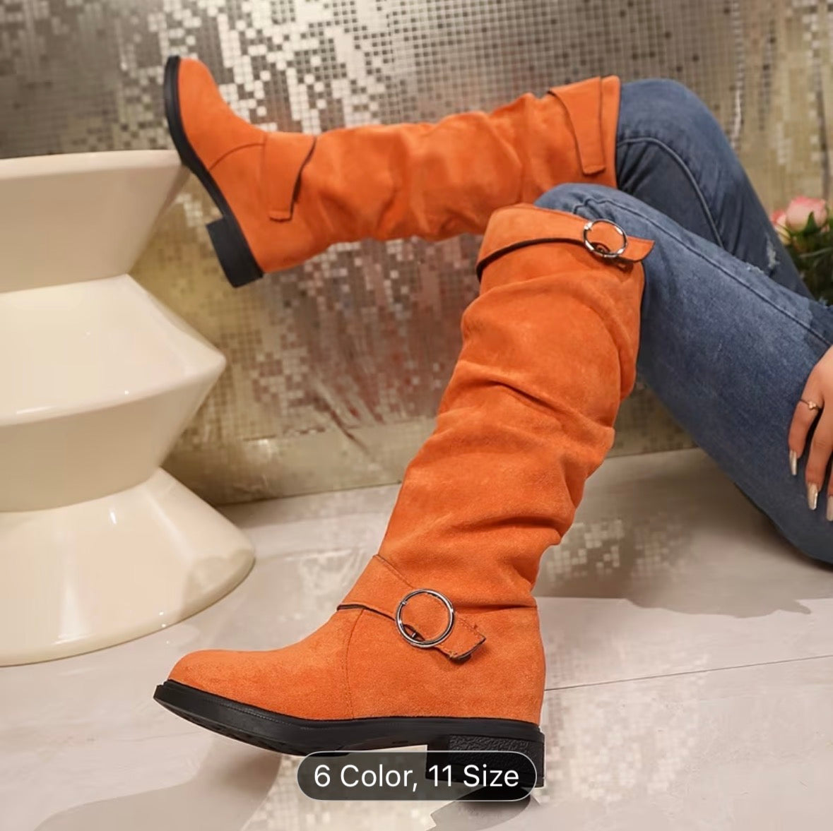 Women’s Slip-On Knee-High Boots – Cushioned Insole, Non-Slip Sole, Mid-Heel Platform All-Season Boots - UltraChic