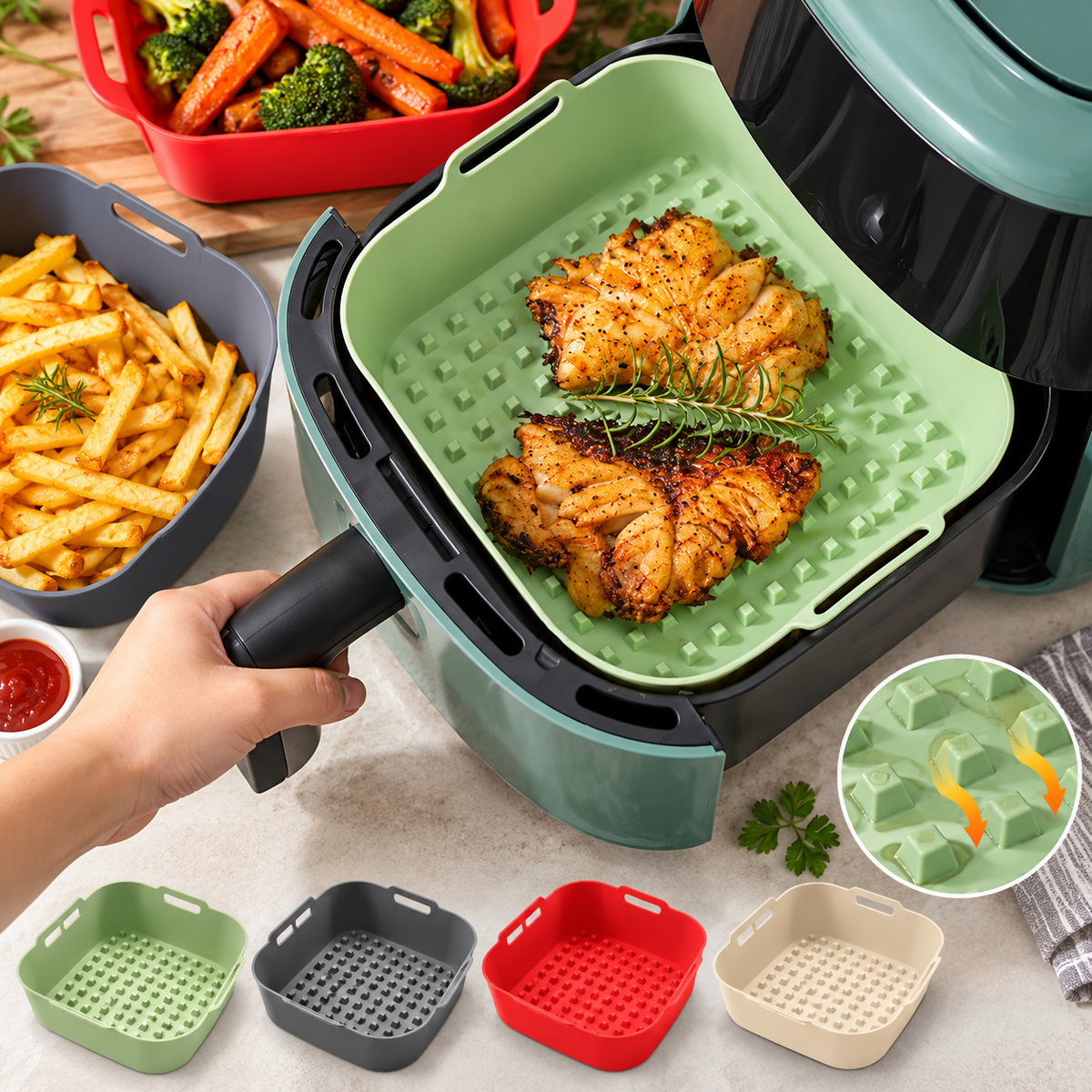 Reusable Silicone Air Fryer Liners – Non-Stick Cooking Basket Inserts